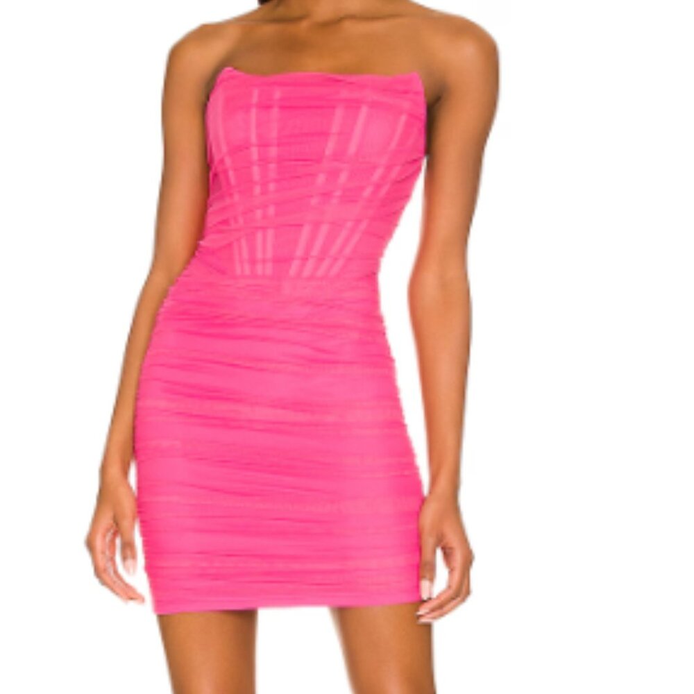 Sonya Bustier Mesh Dress (Hot Pink) - Small